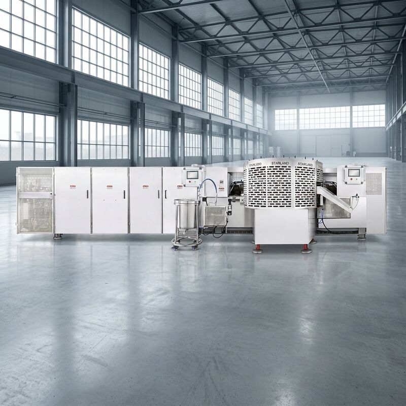 Linea di produzione automatica del cestello per waffle che utilizza il sistema di controllo PLC e le specifiche del motore principale per una produzione coerente
