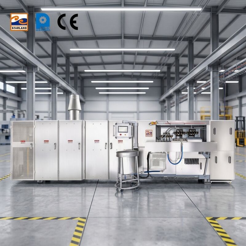 Linea di produzione automatica di coni di wafer dotata di controllo digitale della temperatura sul display e di sistema di controllo PLC per una produzione costante